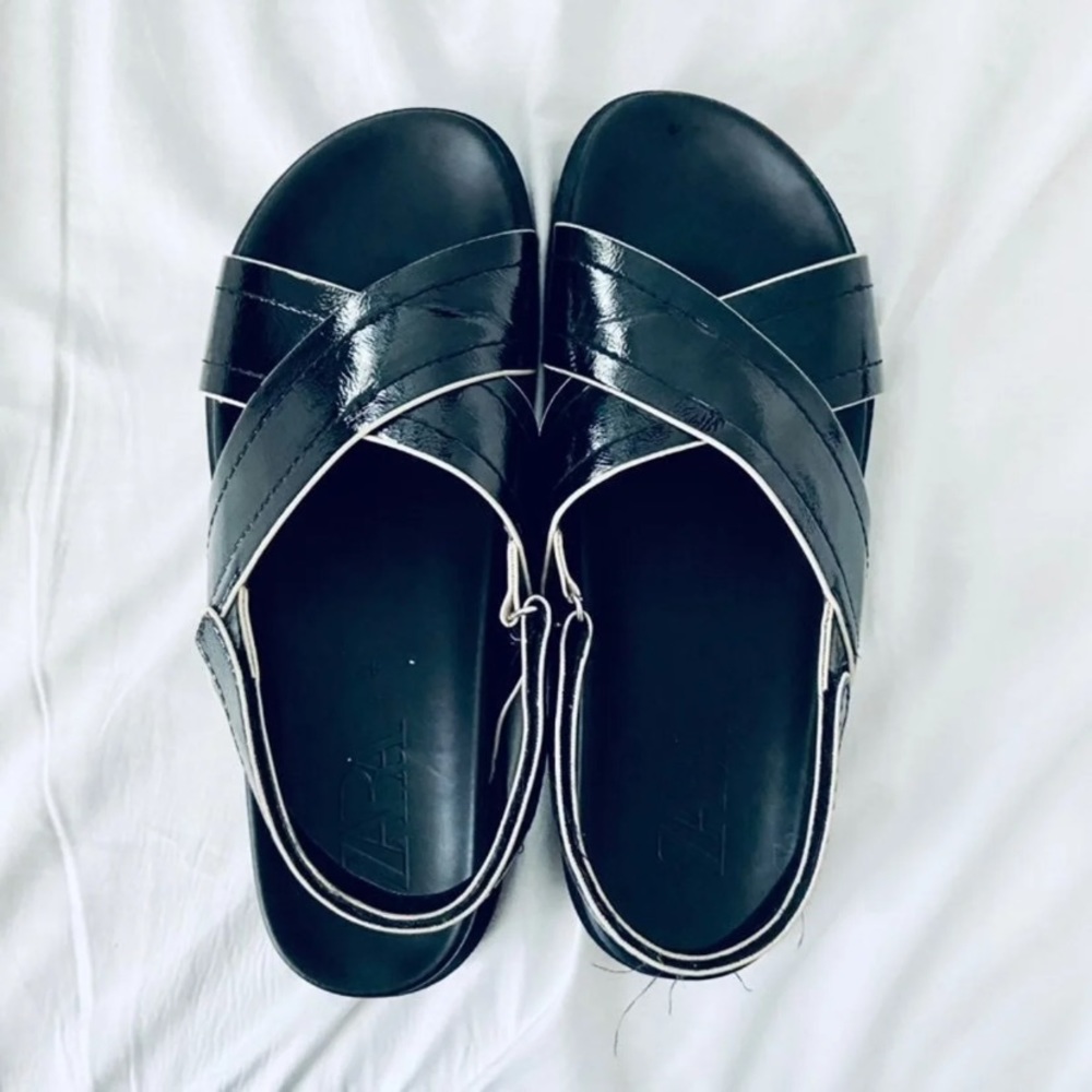 ZARA CROSS STRAP FLAT SANDALS TRF Cross Velcro Dad Sandal no tag 42 final - Picture 4 of 15